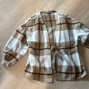 SHEIN Plaid Cardigan in Brown and Cream